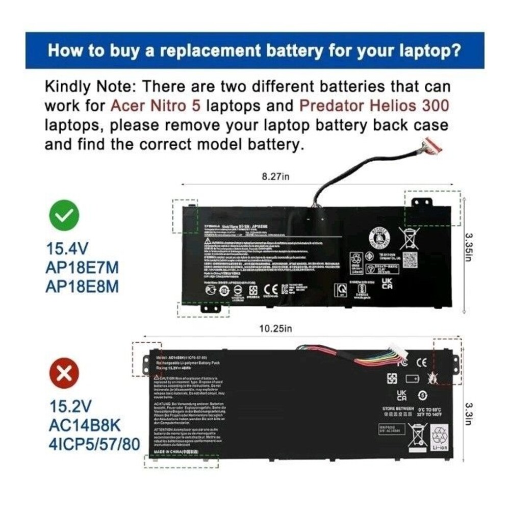 Acer AP18E7M 15.4V Li-Ion Battery For Nitro 5 AN515-54 AN517-51 Nitro 7 AN715-51